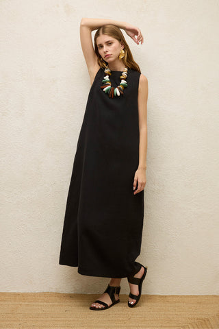 Sleeveless Linen Relaxed Dress Black