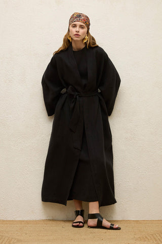 Long Linen Kimono Jacket Black