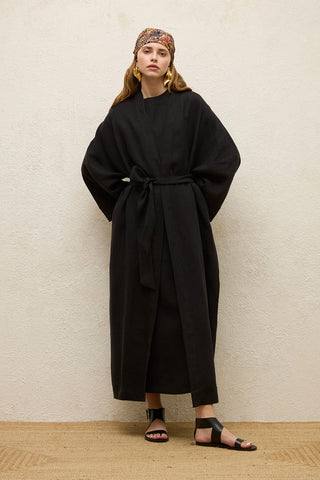 Long Linen Kimono Jacket Black