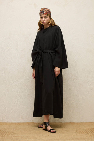 Long Linen Kimono Jacket Black