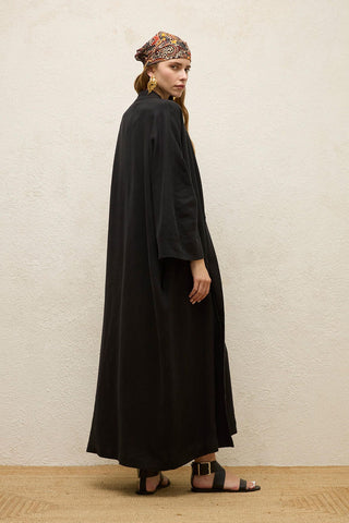 Long Linen Kimono Jacket Black