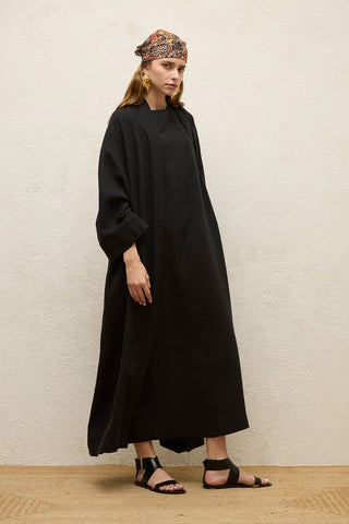 Long Linen Kimono Jacket Black