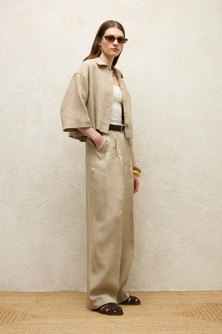 Linen Palazzo Trousers Sand