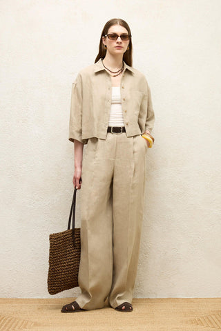 Linen Palazzo Trousers Sand