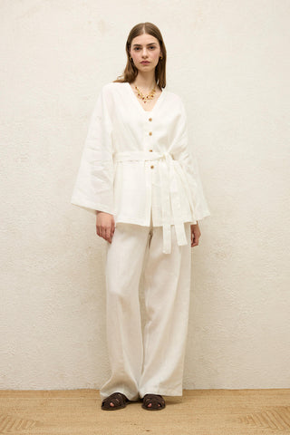 Buttoned Linen Shirt Ecru