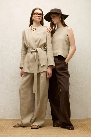 Linen Double Breasted Blazer Sand