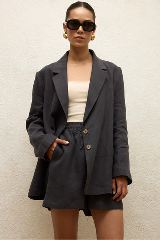 Linen Oversized Blazer Jacket Anthracite