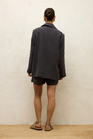 Linen Oversized Blazer Jacket Anthracite