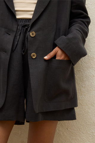 Linen Oversized Blazer Jacket Anthracite