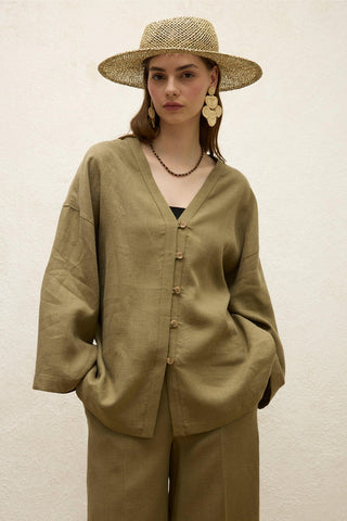 Buttoned Linen Shirt Khaki