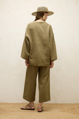 Buttoned Linen Shirt Khaki