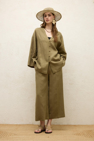 Buttoned Linen Shirt Khaki