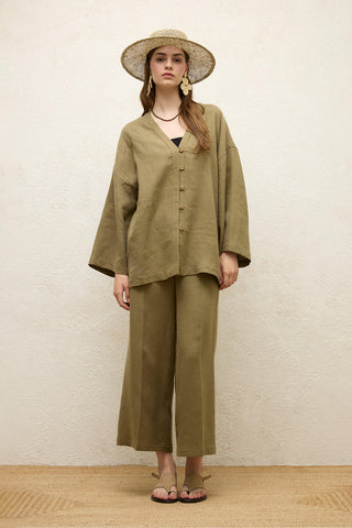 Buttoned Linen Shirt Khaki