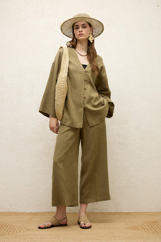 Buttoned Linen Shirt Khaki