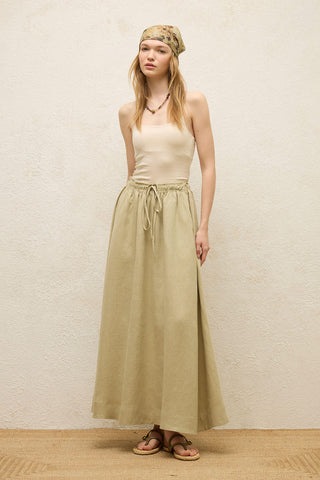 Loose Fit Linen Skirt Sage Green