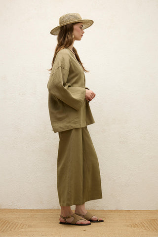 Buttoned Linen Shirt Khaki