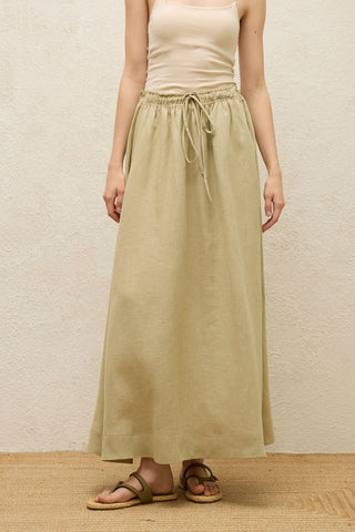 Loose Fit Linen Skirt Sage Green