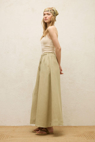 Loose Fit Linen Skirt Sage