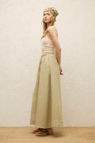 Loose Fit Linen Skirt Sage Green