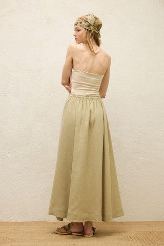 Loose Fit Linen Skirt Sage Green