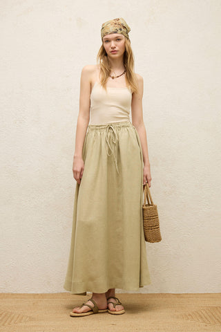Loose Fit Linen Skirt Sage Green