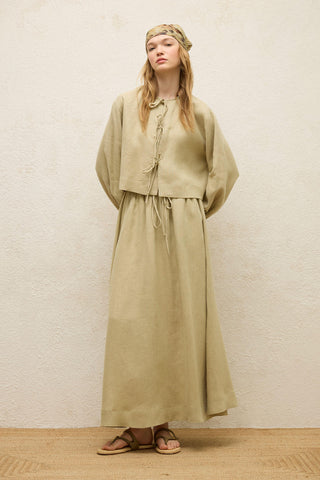 Loose Fit Linen Skirt Sage Green