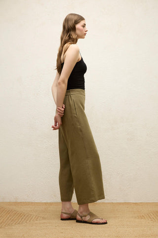 Straight Linen Trousers Khaki