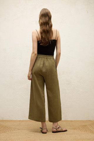 Straight Linen Trousers Khaki