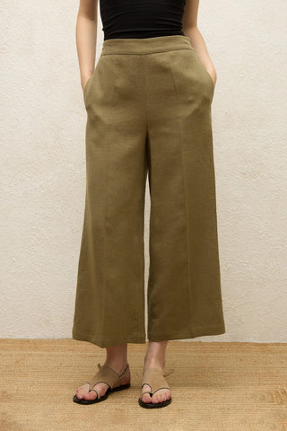 Straight Linen Trousers Khaki