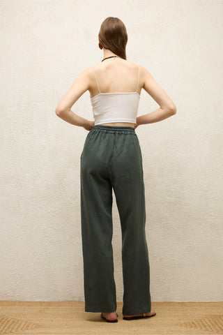 Cepli Rahat Keten Pantolon Yeşil