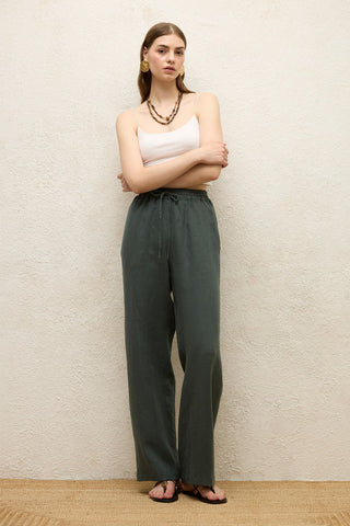 Relaxed Linen Pants With Pockets Green