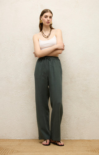 Relaxed Linen Pants With Pockets Green