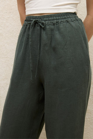 Cepli Rahat Keten Pantolon Yeşil