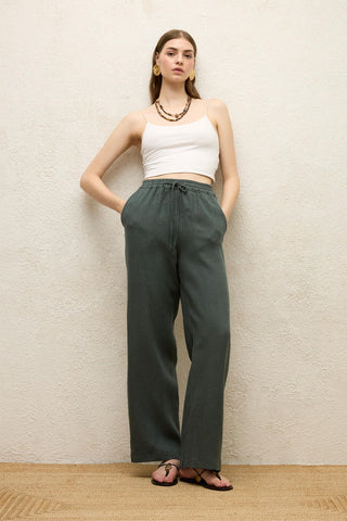 Relaxed Linen Pants With Pockets Green