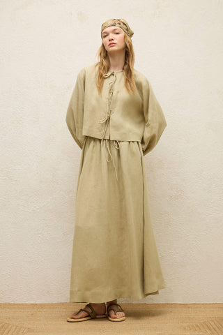 Linen Lace-Up Blouse Sage Green