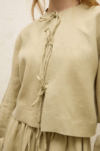 Linen Lace-Up Blouse Sage Green