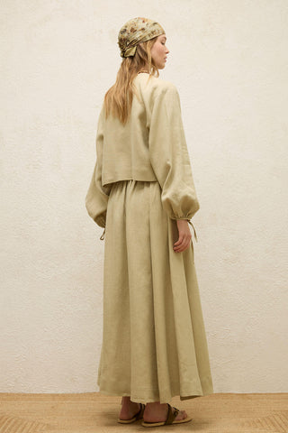 Linen Lace-Up Blouse Sage Green