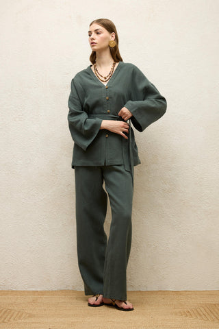 Buttoned Linen Shirt Green