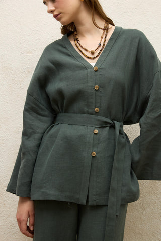 Buttoned Linen Shirt Green