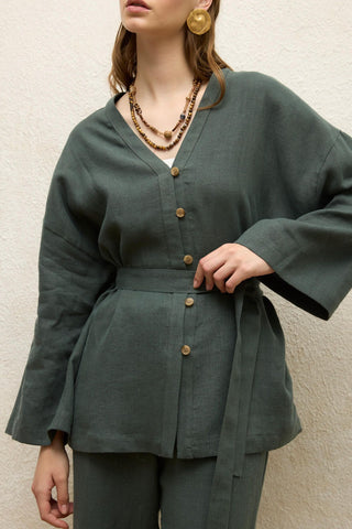 Buttoned Linen Shirt Green