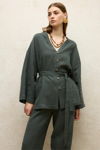 Buttoned Linen Shirt Green