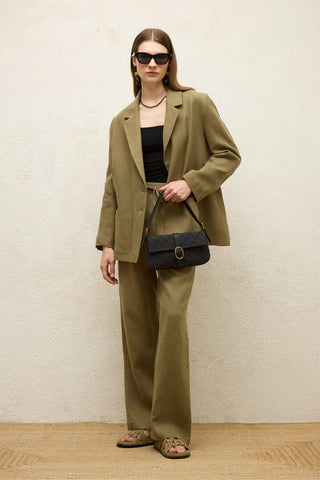 Linen Oversized Blazer Jacket Khaki