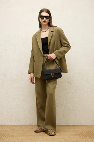 Linen Oversized Blazer Jacket Khaki