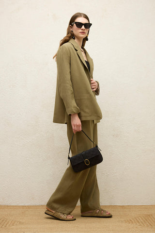 Linen Oversized Blazer Jacket Khaki