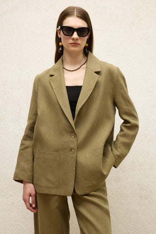 Keten Oversize Blazer Ceket Haki̇