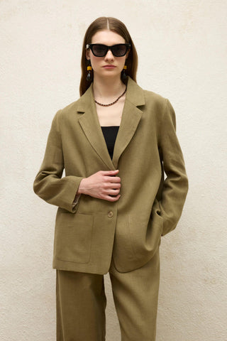 Linen Oversized Blazer Jacket Khaki