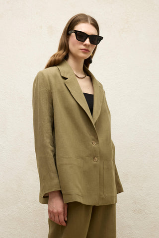 Linen Oversized Blazer Jacket Khaki