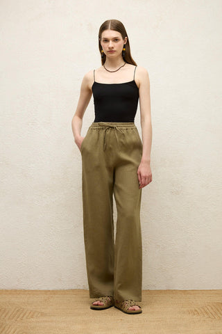 Relaxed Linen Pants With Pockets Khaki