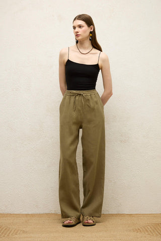 Relaxed Linen Pants With Pockets Khaki