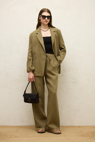 Relaxed Linen Pants With Pockets Khaki